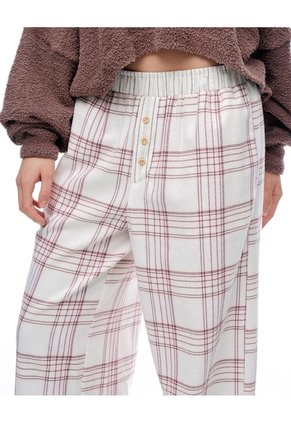 Pantalón Relax Tiro Medio Algodón Cuadros Mujer Cafe