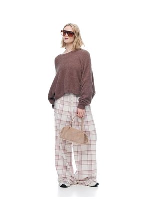 Pantalón Relax Tiro Medio Algodón Cuadros Mujer Cafe