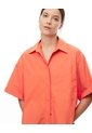 Camisa Manga Corta Oversize Algodón Naranja Mujer Naranja de Gef