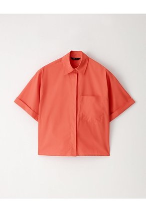 Camisa Manga Corta Oversize Algodón Naranja Mujer Naranja