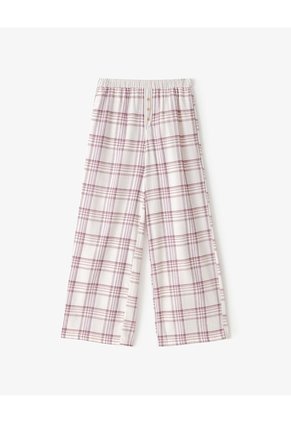 Pantalón Relax Tiro Medio Algodón Cuadros Mujer Cafe