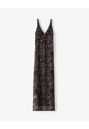 Vestido Largo Tull Con Forro Print Mujer Cafe