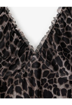 Vestido Largo Tull Con Forro Print Mujer Cafe