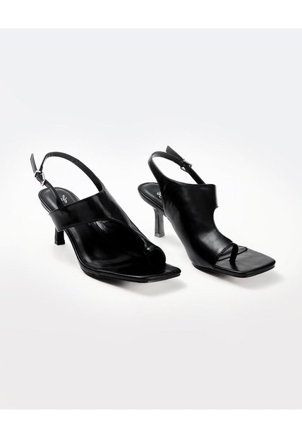 Sandalias Slingback De Tacón Bajo Negras Mujer Negro