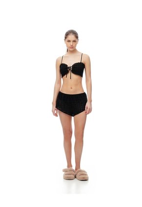 Crop Top Anudado Ojalillo Negro Mujer Negro