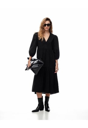 Vestido Midi Manga 3/4 Negro Mujer Negro