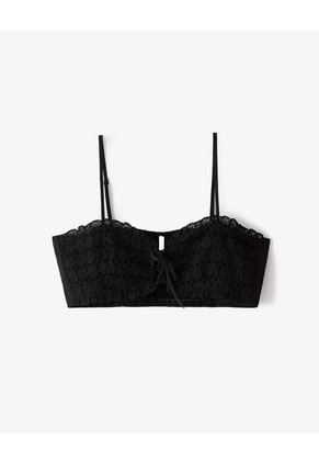 Crop Top Anudado Ojalillo Negro Mujer Negro