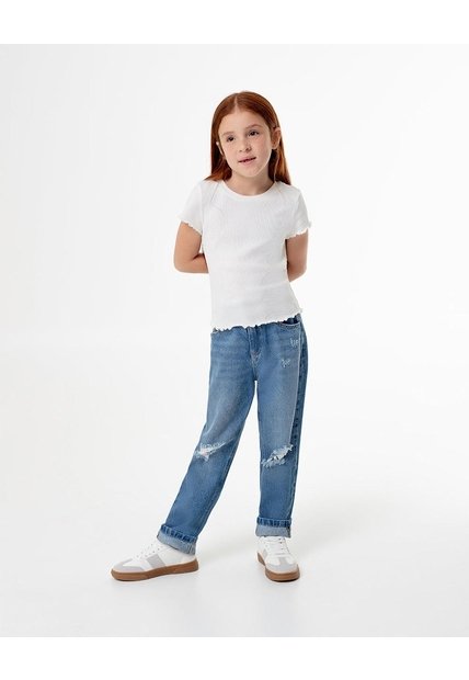 Jean Mom Tiro Medio índigo Medio Niña Azul Oscuro