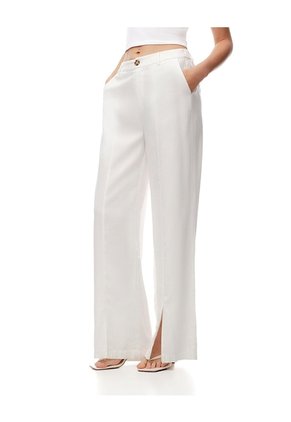 Pantalón Wide Leg Tiro Alto Blabco Mujer Blanco
