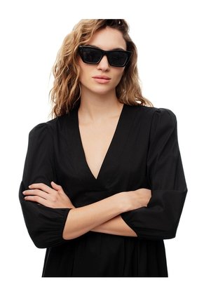 Vestido Midi Manga 3/4 Negro Mujer Negro