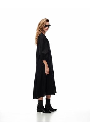 Vestido Midi Manga 3/4 Negro Mujer Negro