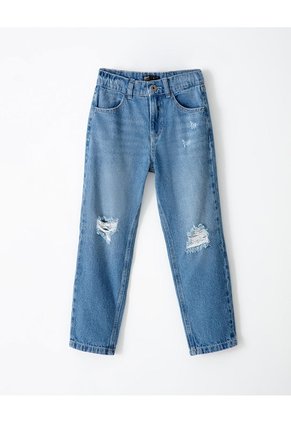 Jean Mom Tiro Medio índigo Medio Niña Azul Oscuro
