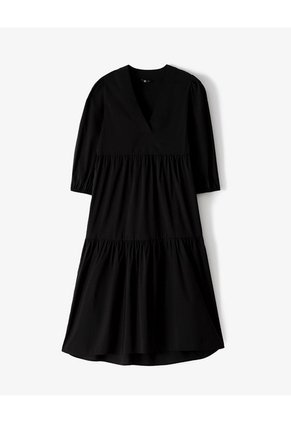 Vestido Midi Manga 3/4 Negro Mujer Negro