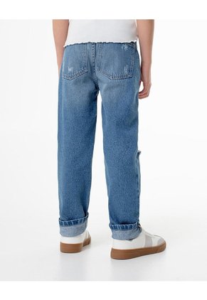 Jean Mom Tiro Medio índigo Medio Niña Azul Oscuro