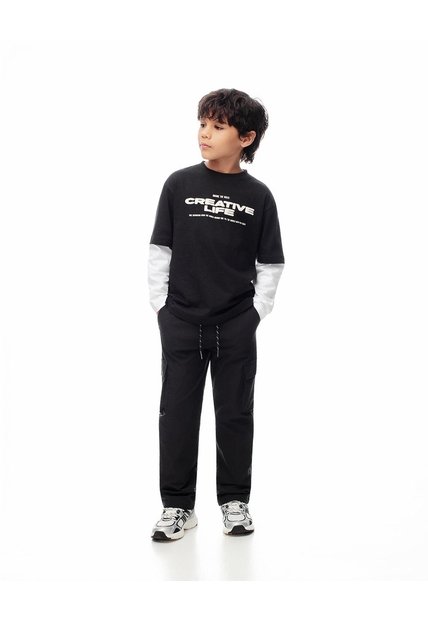 Pantalón Tipo Cargo Negro Niño Negro