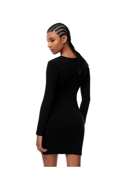 Vestido Corto Slim Rib Algodón Negro Mujer Negro
