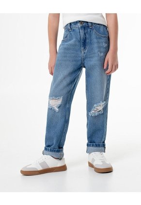 Jean Mom Tiro Medio índigo Medio Niña Azul Oscuro