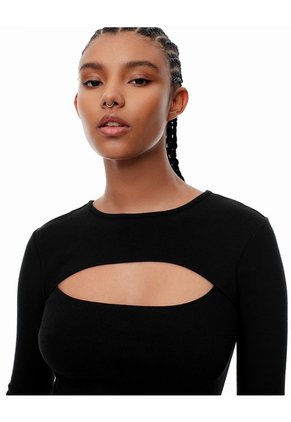 Vestido Corto Slim Rib Algodón Negro Mujer Negro