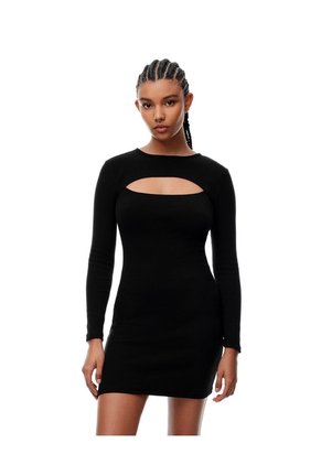 Vestido Corto Slim Rib Algodón Negro Mujer Negro