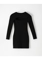 Vestido Corto Slim Rib Algodón Negro Mujer Negro de Gef