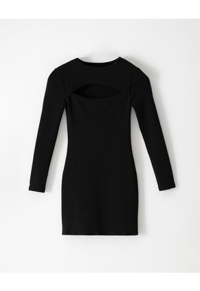 Vestido Corto Slim Rib Algodón Negro Mujer Negro