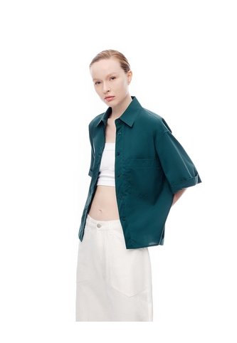 Camisa Manga Corta Oversize Algodón Verde Mujer Verde Gef