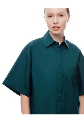 Camisa Manga Corta Oversize Algodón Verde Mujer Verde