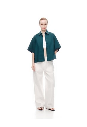 Camisa Manga Corta Oversize Algodón Verde Mujer Verde