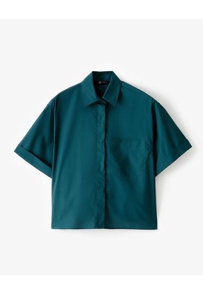 Camisa Manga Corta Oversize Algodón Verde Mujer Verde