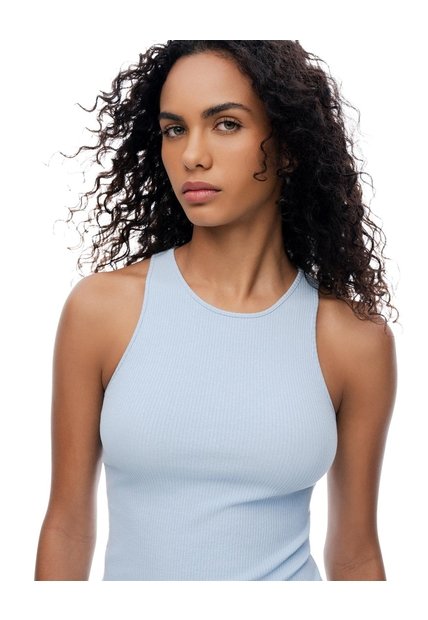 Camiseta Esqueleto Slim Rib Algodón Azul Mujer Azul