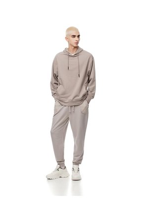 Buzo Relax Tipo Hoddie Algodón Taupe Hombre Marron Claro
