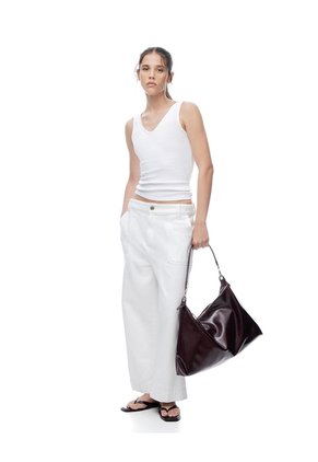 Camiseta Manga Sisa Slim Rib Algodón Blanca Mujer Blanco