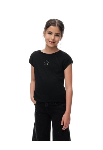 Camiseta Regular Algodón Negra Apliques Brillo Niña Negro Gef