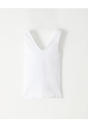 Camiseta Manga Sisa Slim Rib Algodón Blanca Mujer Blanco