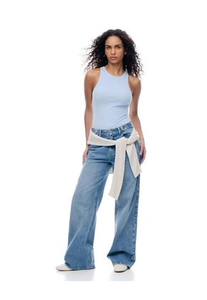Camiseta Esqueleto Slim Rib Algodón Azul Mujer Azul
