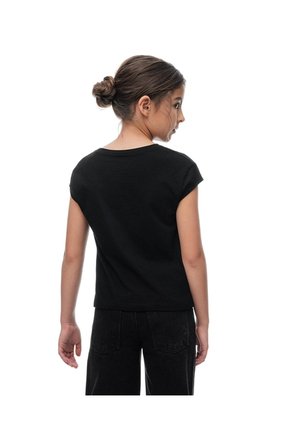 Camiseta Regular Algodón Negra Apliques Brillo Niña Negro