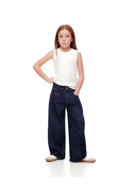Jean Wide Leg Tiro Medio índigo Oscuro Niña Azul Oscuro