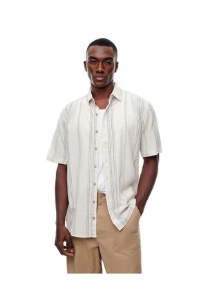 Camisa Manga Corta Regular Lino Rayas Hombre Marron