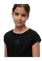 Camiseta Regular Algodón Negra Apliques Brillo Niña Negro de Gef