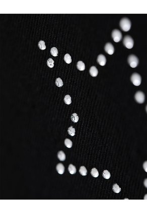Camiseta Regular Algodón Negra Apliques Brillo Niña Negro