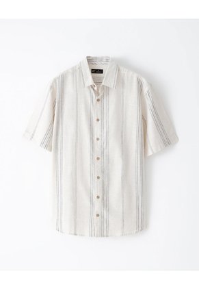 Camisa Manga Corta Regular Lino Rayas Hombre Marron