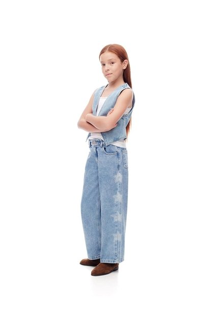Jean Wide Leg Tiro Alto índigo Medio Niña Azul Oscuro