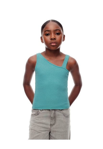 Camiseta Asimétrica Slim Rib Algodón Azul Niña Azul
