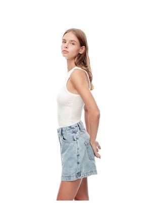 Falda Short Tiro Alto Denim índigo Claro Mujer Azul Oscuro