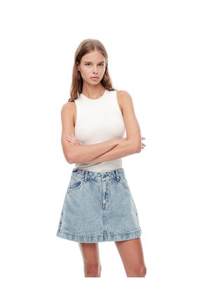 Falda Short Tiro Alto Denim índigo Claro Mujer Azul Oscuro