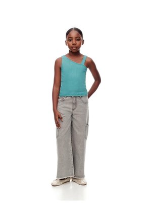 Camiseta Asimétrica Slim Rib Algodón Azul Niña Azul