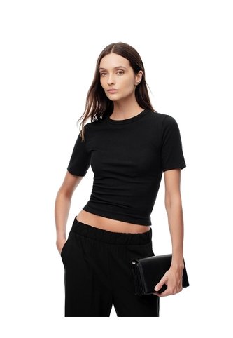 Camiseta Slim Rib Algodón Negra Mujer Negro Gef