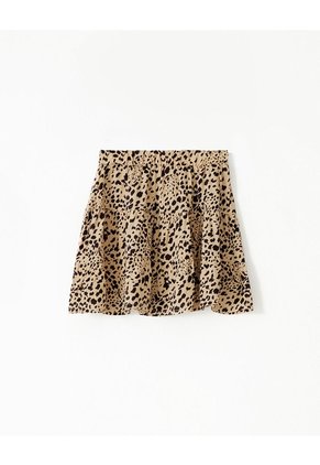 Falda Tiro Medio Capas Estampada Niña Marron