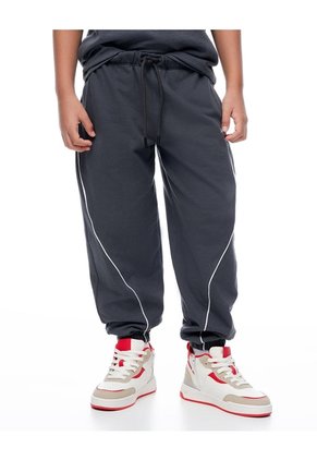 Jogger Regular Tiro Medio Gris Niño Gris