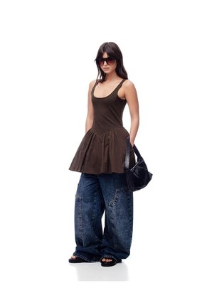 Vestido Mini Con Falda En A Chocolate Mujer Chocolate